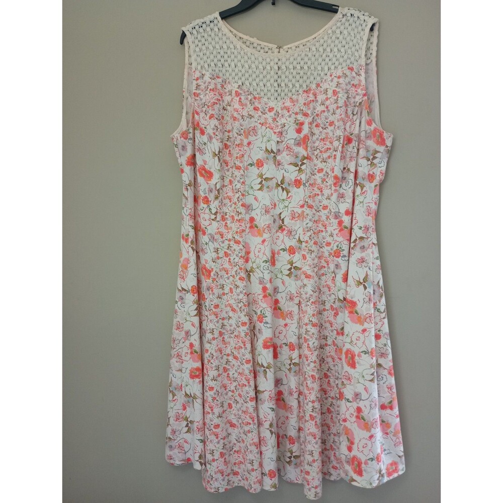 Gabby Skye White Floral Midi Dress with Pink and Coral Accents